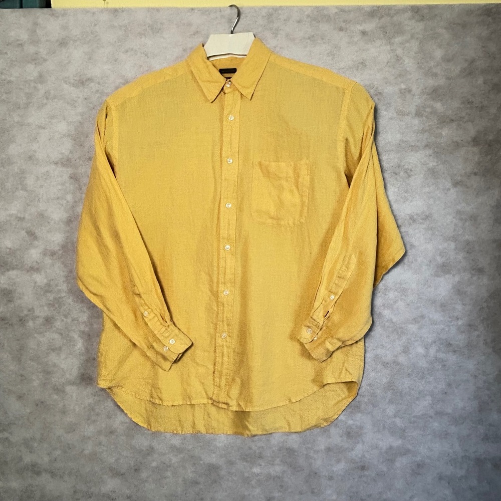 Banana Republic‎ Mens Linen Shirt Long Sleeve Button Down Casual Size L Yellow